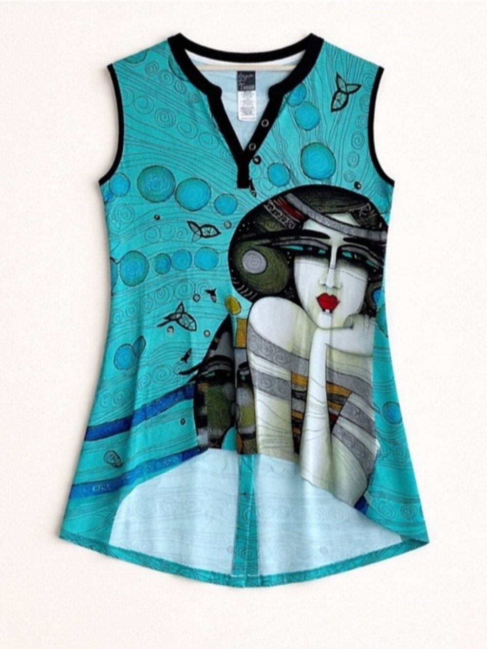 Simply Art by Dolcezza Tunic Top XL Sleeveless Abstract Art Print V-Neck Flowy
